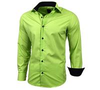 Baxboy Men's Shirt Slim-Fit Easy to Iron for Suit, Business, Wedding, Leisure - Long Sleeve Shirts for Men Long Sleeve Shirt R-44 - Green - L