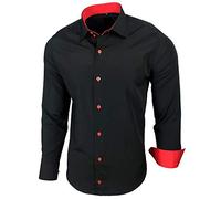 Baxboy Men's Shirt Slim-Fit Easy to Iron for Suit, Business, Wedding, Leisure - Long Sleeve Shirts for Men Long Sleeve Shirt R-44 - Black - L