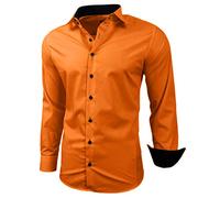 Baxboy Men's Shirt Slim-Fit Easy to Iron for Suit, Business, Wedding, Leisure - Long Sleeve Shirts for Men Long Sleeve Shirt R-44 - Orange - L