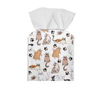 Baxinh Cartoon Cat Paws Printed Tissue Box Cover Cube Tissue Box Holders PU Leather Square Tissue Box Cover Decorative Organizer for Bathroom Vanity