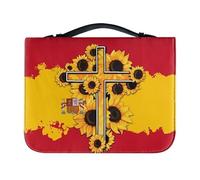 Baxinh Spanish Flag Print Small Bible Bag for Women,Cross Sunflower Print Bible Cover Case for Church,Leather Scripture Bag with Handle for Bible
