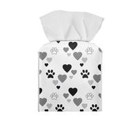 Baxinh Tissue Box Cover with Dog Paw Heart Pattern, Square Leather Tissue Box Holder, Waterproof Tissues Cube Box Cover for Bathroom Vanity