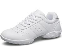 BAXINIER Girls White Cheerleading Dance Shoes Athletic Training Tennis Breathable Youth Competition Cheer Sneakers - White 3 Big Kid