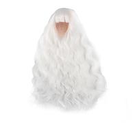 Baxnore 1/4 Doll Wig, Long Curly Synthetic Hair with Straight Bangs, High Temperature Fiber Replacement Wig & Elastic Mesh Cap for 18.5-21cm Head (Gary) (Black) (White)