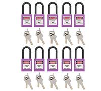 Baxnore 10 Set 38mm Safety Padlock Engineering Security Padlock for Factories Construction Sites Heavy Duty Nylon 6mm Lock Beam with 20 Keys (Purple)