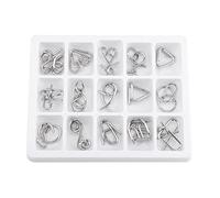 Baxnore 15Pcs Metal Wire Puzzle Set IQ Brain Teaser Educational Toys for Adults Durable Safe Mind Developing Game Silver Color 23x18x2.7cm
