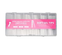 Baxnore 240pcs Long Fake Nails Professional Full Cover Clear Nail Tips for DIY Nail Art Gel Polish Extension Wedding Prom Halloween ABS Plastic 240 Pieces