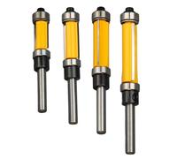 Baxnore 4 Piece Premium Flush Trim Router Bit Set with Dual Bearings 1/4 Inch Shank Carbide Tipped for Woodworking Projects 1/2 Inch Cutting Diameter Multiple Lengths