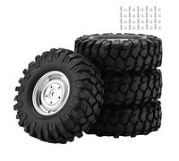Baxnore 4Pcs Premium Rubber RC Tires With Hubs Anti Skid Surface for 1/10 Scale RC Crawler Off Road Truck Car Compatible with SCX10 D90 CC01 Black 96mm Diameter