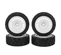 Baxnore 4PCS RC Car Tires High Grip Concavoconvex Texture Rubber Tires with Shock Absorption for 1/10 Scale RC Flat Sports Cars 70mm Diameter White Black (01)