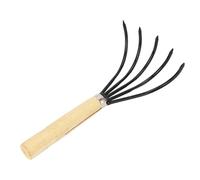 Baxnore 5 Tine Garden Hand Rake, Carbon Steel Claw Cultivator with Ergonomic Wooden Handle for Soil Tilling, Loosening Flower Bed Preparation (Short Handle)
