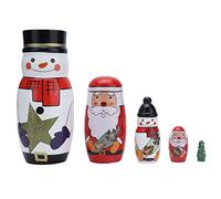 Baxnore 5pcs Handmade Russian Nesting Dolls Christmas Ornaments Glossy Round Wooden Decorations for Holiday Home Decor Festive Snowman Santa Tree Set Theaceae Material 233g