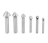 Baxnore 6Pcs HSS Chamfering Blades Full Ground 3 Flute Chamfer Set Professional Woodworking Chamfer Router Bits for Carbon Steel Wood PVC Board Metalworking