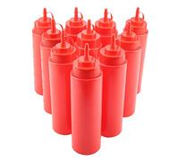 Baxnore 720ml 10PCS Sauce Condiment Dispenser, Plastic Condiment Squeeze Bottles, Wear Resistant Ketchup Mustard Bottles for Sauce Oil Cream Vineger (Red)