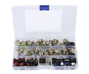 Baxnore 80Pcs Potentiometer Kit B5K B10K B20K B50K B100K Linear Taper Audio Control Adjustable Resistor with Knobs for Guitar Amplifier Audio Equipment Projects