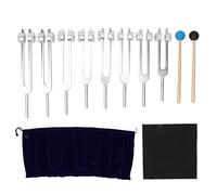 Baxnore 8pcs Aluminum Alloy Sound Healing Tuning Fork Set with Hammer and Cloth for Meditation Chakra Balancing 126.22Hz to 272.20Hz Frequency Range Professional Grade Vibration To (Silver)