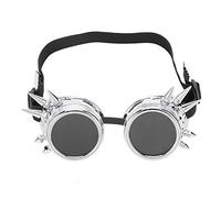 Baxnore ABS Industrial Vintage Spiked Steampunk Unique Goggles Cycling Glasses Double Layer Windproof Sunglasses with Removable Lens Adjustable Nose Pad for Outdoor Sports and Cost (Bright Silver)