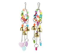 Baxnore Bird Bells Love Funny Bite Resistance Love Heart and Pacifier Hanging Parrot Bell for Budgie Lovebirds Conures Made of Acrylic Stainless Steel Copper Size 27cm Includes 2 S