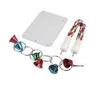 Baxnore Bird Mirror Colorful Chewing Standing Parrot Perch Mirror with Bell String for Parakeets Cockatiels Premium Plastic Cotton Rope Stainless Steel Safe Durable Cage Accessory