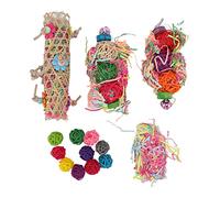 Baxnore Bird Shredding Colorful Natural Safe Parrot Foraging Chewing with Bell for Lovebirds Cockatiels Rattan Paper Silk Strips Logs