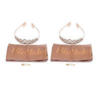 Baxnore Bridal Sash Rhinestone Tiara Kit Sparkly Rose Gold Wedding Headpiece Bride Accessories Set for Bridal Shower Bachelorette Party Reception Decorations Polyester Metal 4cm 2