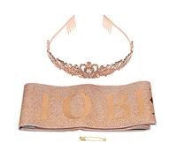 Baxnore Bride Sash Crown Kit Sparkling Rhinestones Black Bride To Be Lettering Sash Elegant Bridal Shower Decorations for Wedding Party Halloween Costume Birthday Celebration (Rose Gold)