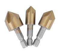 Baxnore Chamfer 5 Flute High Speed Steel Gold Hex Shank Woodworking Tool for Drilling Reaming Chamfering Wood Plastic Boards 12mm 16mm 19mm 3PCs Set
