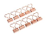 Baxnore Clips 10Pcs Rose Gold Love Shape Strong Clamping Force Manganese Steel Sheet Metal Paper Clips for Office Stationery Supplies Document Organization