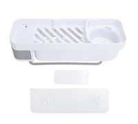 Baxnore Corner Shower Shelf Wall Mounted No Drilling Bathroom Storage Rack with 4 Foldable Towel Hooks 180 Degree Rotatable ABS Plastic Organizer for Shampoo Soap Lotion Essential (White Gray)