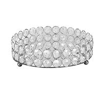 Baxnore Crystal Cosmetic Makeup Tray Premium Handcrafted Round Display Tray with Mirrored Base for Jewelry Perfume Cosmetics Display Durable Metal Frame Rust Proof 20cm Diameter (Silver 20cm)