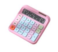 Baxnore Desktop Calculator 12 Digit Large LCD Display Big Button Mechanical Keyboard Solar Battery Powered Dual Power Sources for Office Home Use Gradient Pink Green Blue Purple Wh (Pink)