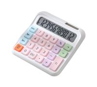 Baxnore Desktop Calculator 12 Digit Large LCD Display Big Button Mechanical Keyboard Solar Battery Powered Dual Power Sources for Office Home Use Gradient Pink Green Blue Purple Wh (White)