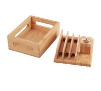 Baxnore Device Organizer Stand Multifunctional Desk Storage Box Cellphone Tablet Watch Holder for Home Office Natural Finish 5.1x6.9x5.5 Inch