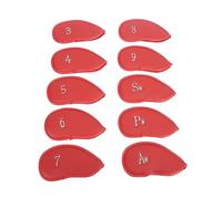 Baxnore Golf Club Head Covers Premium PU Leather Durable Protective Sleeves for Golf Irons 10PCS Set 3 4 5 6 7 8 9 AW PW SW Abrasion Resistant Easy Clean (Red)