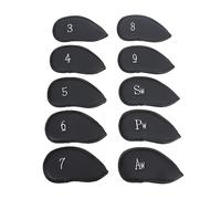 Baxnore Golf Club Head Covers Premium PU Leather Durable Protective Sleeves for Golf Irons 10PCS Set 3 4 5 6 7 8 9 AW PW SW Abrasion Resistant Easy Clean (Black)