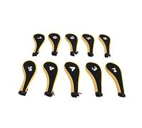 Baxnore Golf Iron Head Covers 10 Piece Set Premium Neoprene Zipper Golf Club Headcovers Protective Durable Washable for Golfers Fits Most Clubs Black (Yellow)