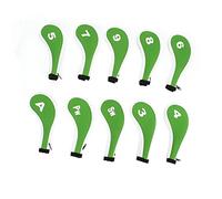 Baxnore Golf Iron Head Covers 10 Piece Set Premium Neoprene Zipper Golf Club Headcovers Protective Durable Washable for Golfers Fits Most Clubs Black (Green White)