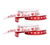 Baxnore Heart Printed Fabric Ribbons Elegant Valentine Wedding Decoration Ribbon Roll Polyester Material 4 Rolls for Gift Wrapping DIY Crafts Romantic Party Decor