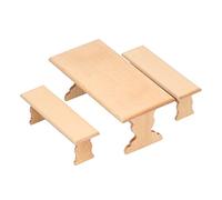 Baxnore Mini Doll House Wooden Bench and Table Set Handcrafted Non Safe Miniature Furniture for 112 Scale Dollhouses Room Boxes Photography Props Birch Wood 15cm Table 11cm Bench