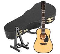 Baxnore Miniature Guitar Replica, Miniature Wooden Guitar Model with Case Stand, Musical Instrument Ornament, Wooden Mini Guitar for Home Office