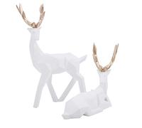 Baxnore Modern Deer Statue Set Elegant Home Decor Sculpture Desktop Ornaments Standing and Sitting Deer Figurine for Living Room Office Shelf Decoration Golden White 2pcs (Small White)