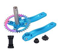 Baxnore Mountain Bike Crankset 36T Single Speed Left Right Crank with Bottom Bracket Lightweight Aluminum Alloy Crankset for Hybrid Bikes 170mm Arm Length (Blue)