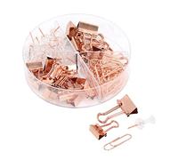 Baxnore Office Clips Kit 72 Pcs Metal Push Pins Paper Clips Binder Clips Set Rose Gold Light Blue Rustproof Office Supplies for Home Office Organization (Pink Gold)