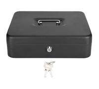 Baxnore Portable Security Lockable Cash Box Tiered Tray Money Drawer Safe Storage Box with 4 Bill Compartments and 5 Coin Trays for Fundraising Markets and Yard Sales Black Metalli