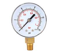 Baxnore Professional 50mm Dial Pressure Gauge 1/8 BSPT Bottom Connection Brass Construction with Transparent Cover for Air Water Oil Gas Measurement (0-15psi 0-1bar)