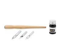 Baxnore Professional Comic Pen Set with 3 Stainless Steel Nibs Wooden Holder Ink Bottle for Calligraphy Drawing Sketching Artists Beginners Students Stationery Art Supplies