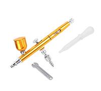 Baxnore Professional Dual Action Gravity Feed Airbrush Gun 0.3mm Nozzle High Precision Spray Tool for Artists Nail Art Cake Decorating Metal Body Red Gold Color 7ml Cup Capacity (Yellow)