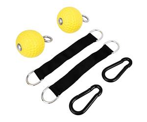 Baxnore Pull Up Training Ball Professional Arm Strength Exercise Equipment Heavy Duty Stainless Steel Hanging Balls for Home Gym Fitness Workout Yellow Pair with Hook and Belt
