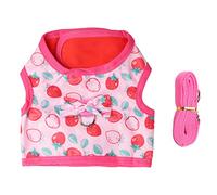 Baxnore Rabbit Harness Dress Pink Cartoon Strawberry Printing Soft Breathable Rabbit Clothes Leash with Tow Rope for Hamster Guinea Pig Small Pet Halloween Christmas Costume Party (M)