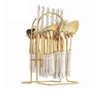 Baxnore Stainless Steel Flatware Set 24 Piece Ceramic Handle Cutlery Set Complete Kitchen Utensils Forks Spoons for Home Dining Restaurant Use